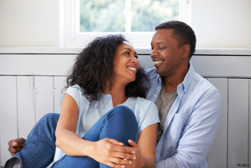 Man and woman sitting on the couch together