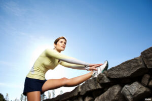 Woman stretching for a run