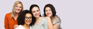 Group of happy different women in casual clothes